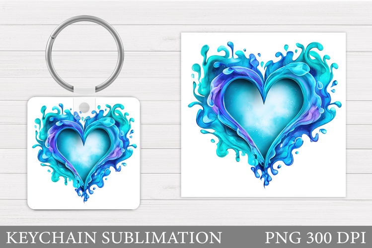 Watercolor Heart Keychain. Valentine Keychain Sublimation