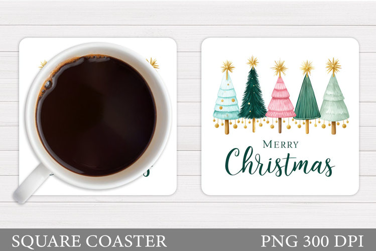 Christmas Tree Coaster Design. Merry Christmas Coaster