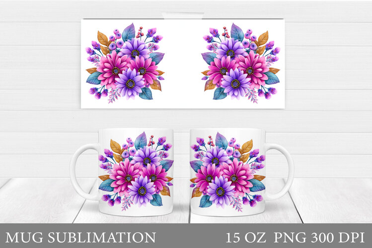 Wildflowers Mug Sublimation. Flowers Mug Wrap Design example image 1