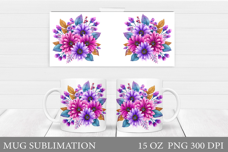Wildflowers Mug Sublimation. Flowers Mug Wrap Design