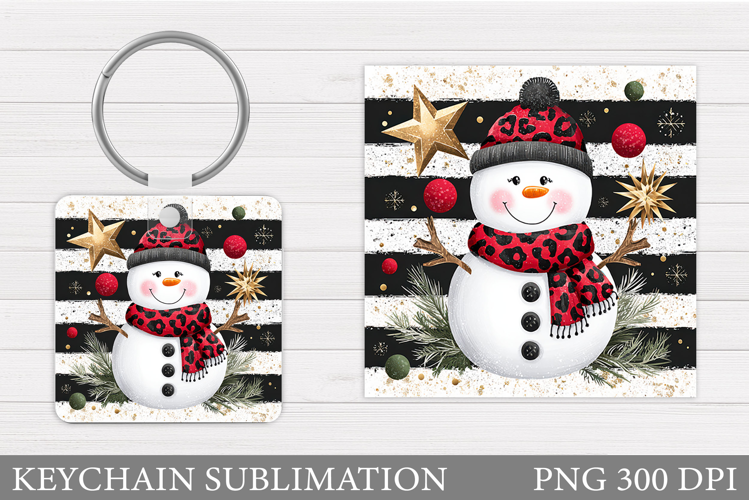 Snowman Keychain Sublimation. Christmas Keychain Design