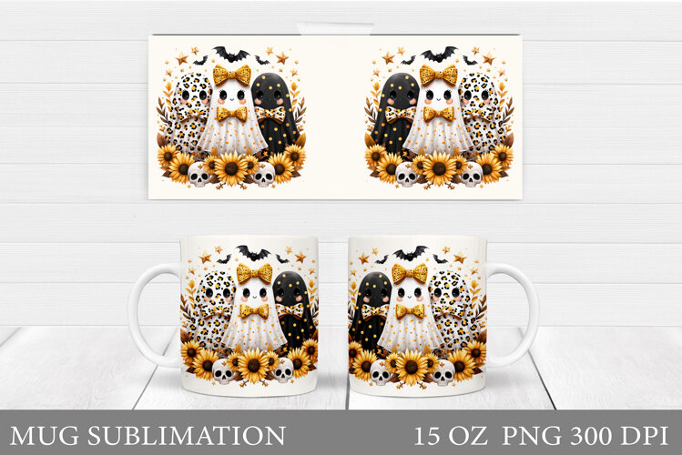Cute Ghost Mug Sublimation. Halloween Mug Design example image 1