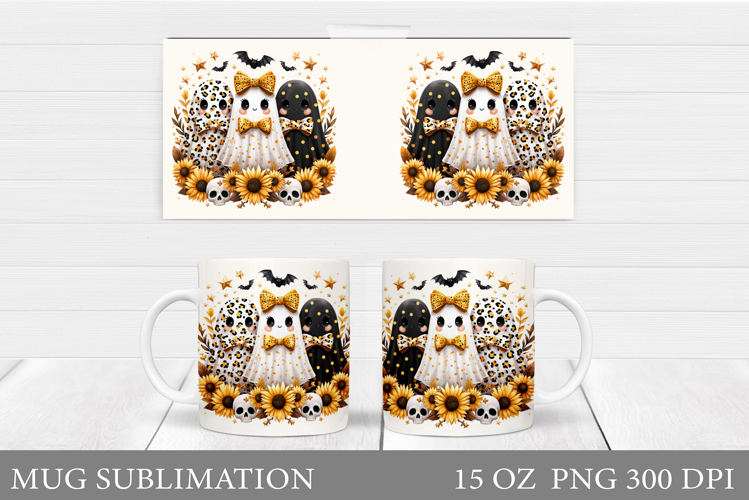 Cute Ghost Mug Sublimation. Halloween Mug Design