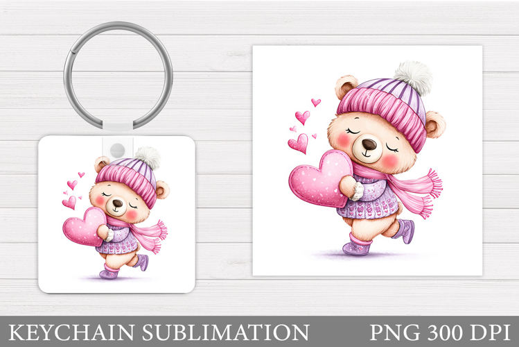 Valentines Bear Keychain. Valentines Keychain Sublimation