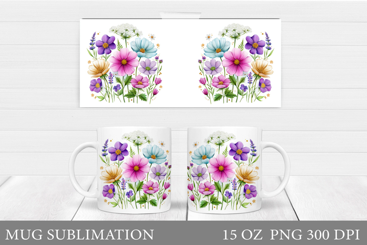 Wildflowers Mug Sublimation. Flowers Mug Wrap Design