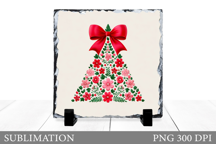 Floral Christmas Tree Sublimation. Christmas Slate Design