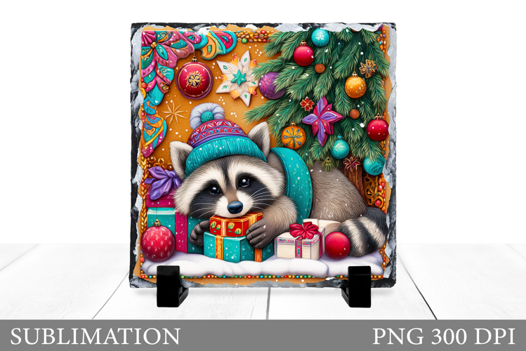 Christmas Raccoon Slate. Christmas Raccoon Sublimation
