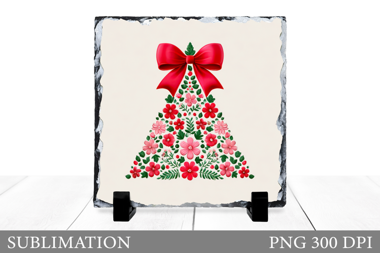 Floral Christmas Tree Sublimation. Christmas Tree Slate