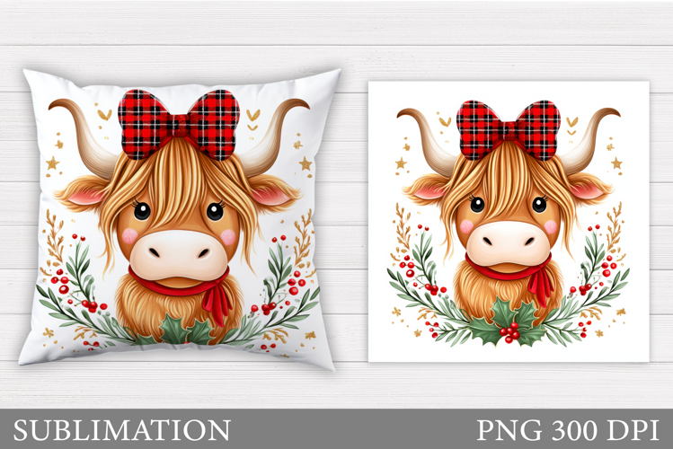 Christmas Cow Pillow Design. Christmas Pillow Sublimation