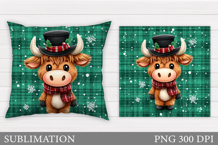 Christmas Cow Pillow Sublimation. Christmas Pillow Design example image 1