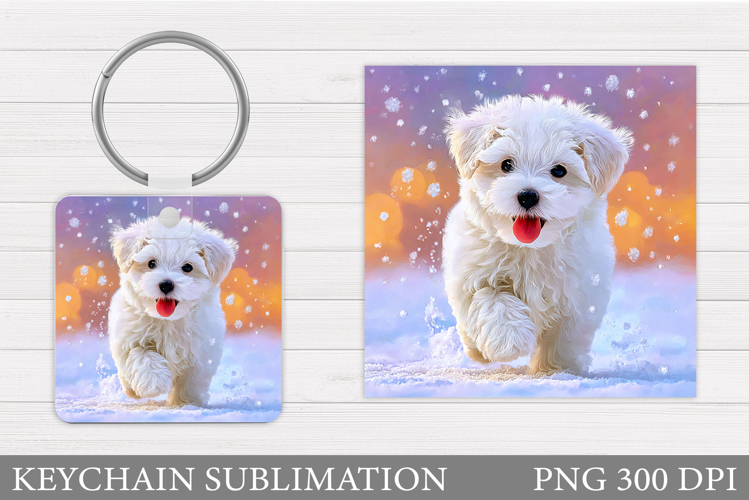Winter Dog Keychain Design. Christmas Keychain Sublimation