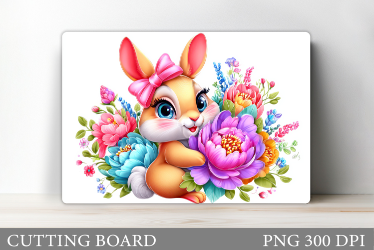Cute Bunny Cutting Board. Bunny Flowers Cutting Board Design