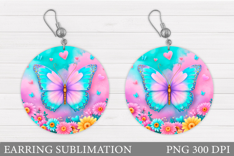 Butterfly Earring Sublimation. Round Earring Butterfly