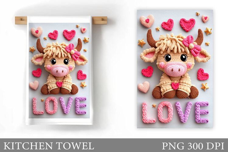Valentines Cow Kitchen Towel. Valentine Kitchen Towel Design example image 1