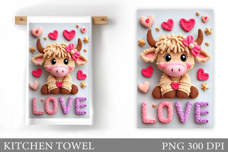 Valentines Cow Kitchen Towel. Valentine Kitchen Towel Design