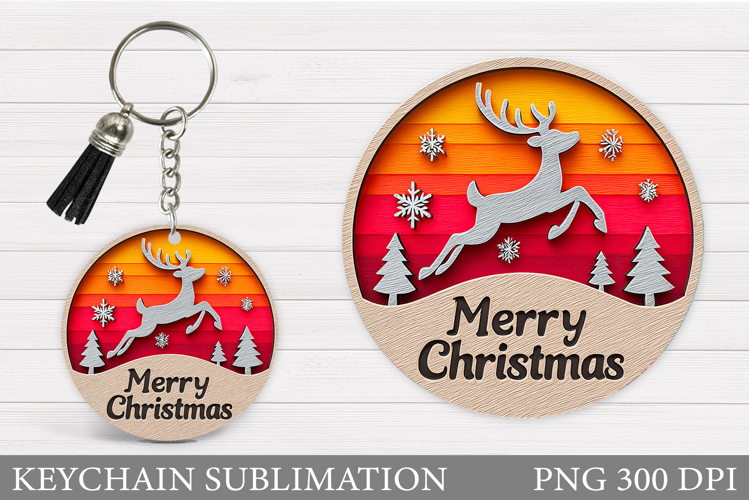 Reindeer Keychain Design. Winter Deer Keychain Sublimation