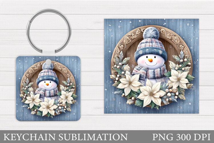 Cute Snowman Keychain Sublimation. Christmas Keychain Design example image 1