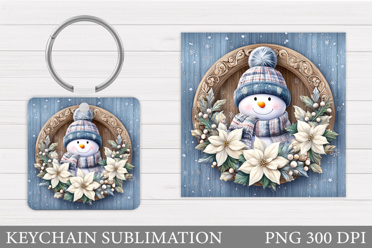 Cute Snowman Keychain Sublimation. Christmas Keychain Design