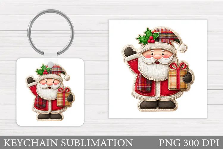 Santa Claus Keychain Design. Christmas Keychain Sublimation