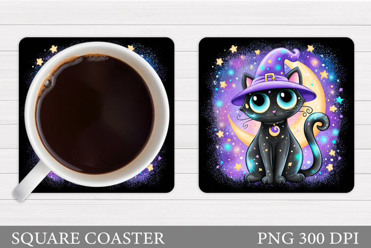 Black Cat Coaster Design. Halloween Cat Coaster Sublimation