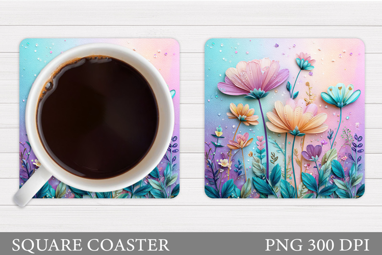 Flowers Coaster Sublimation. Floral Coaster Design