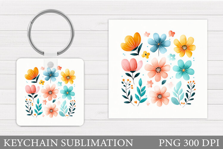 Flowers Keychain Design. Floral Keychain Sublimation example image 1