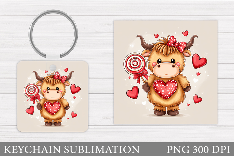 Valentines Cow Keychain. Valentine Keychain Sublimation