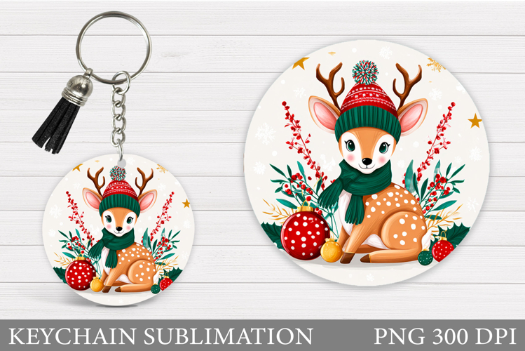 Cute Deer Keychain Design. Christmas Keychain Sublimation