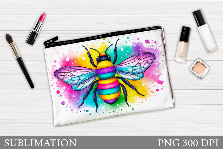 Bee Makeup Bag Sublimation. Floral Makeup Pouch Design