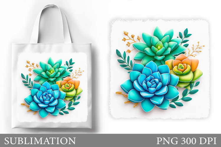 Succulents Tote Bag Sublimation. Flowers Sublimation