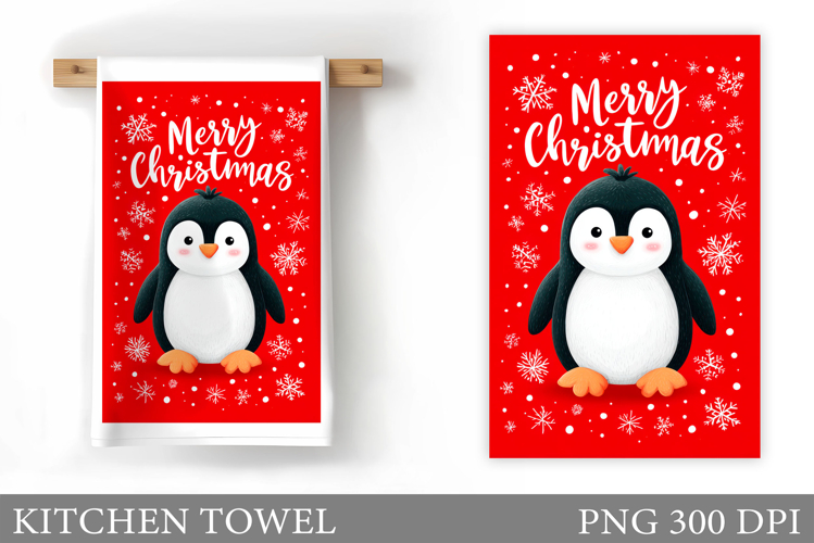 Christmas Penguin Kitchen Towel. Christmas Kitchen Towel