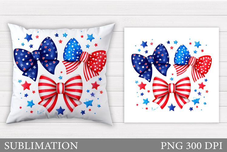 Bows Pillow Design. Patriotic Pillow Sublimation