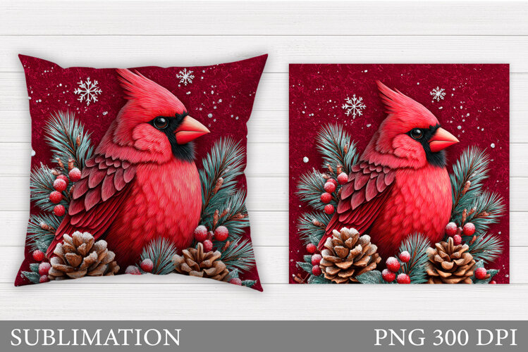 Cardinal Pillow Design. Christmas Pillow Sublimation example image 1