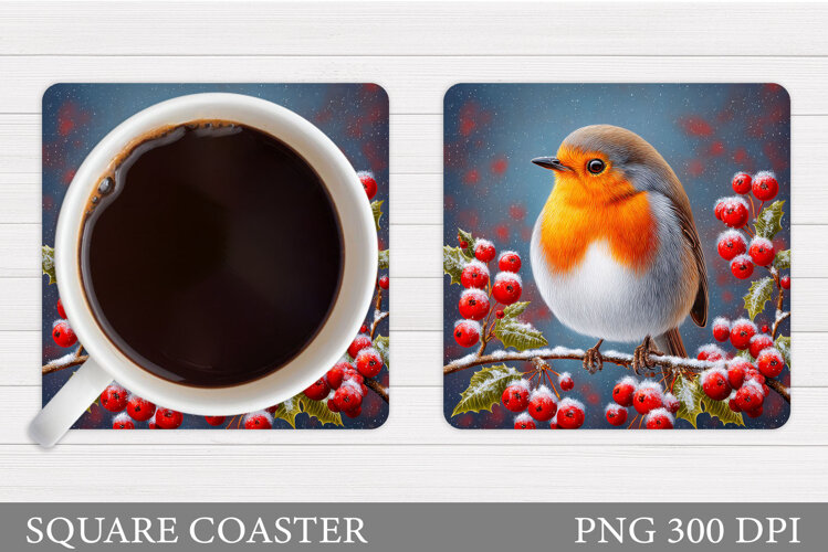 Christmas Bird Coaster Sublimation. Christmas Coaster Design example image 1