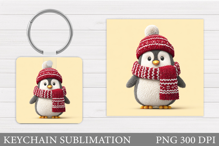 Cute Penguin Keychain Sublimation. Christmas Keychain Design