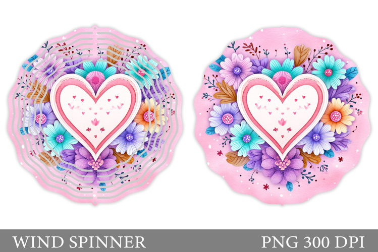 Heart Wind Spinner Sublimation. Flowers Wind Spinner Design