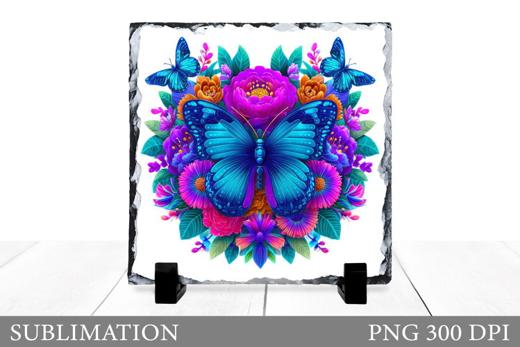 Butterflies Slate Design. Butterflies Flowers Sublimation