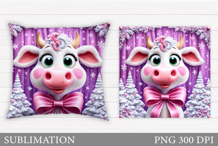 Christmas Cow Pillow Design. Christmas Pillow Sublimation example image 1