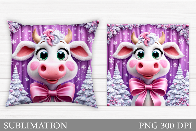 Christmas Cow Pillow Design. Christmas Pillow Sublimation