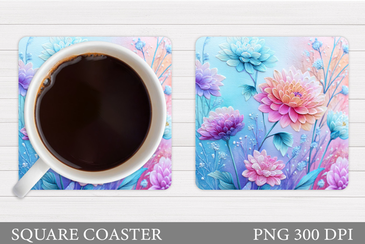 Flowers Coaster Sublimation. Floral Coaster Design