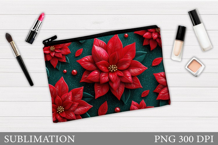 Poinsettia Cosmetics Bag Design. Christmas Makeup Bag Design