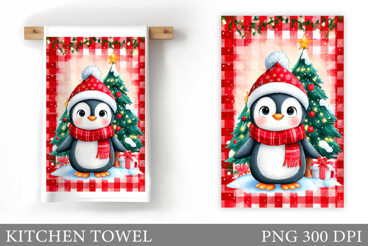 Christmas Penguin Kitchen Towel. Christmas Kitchen Towel