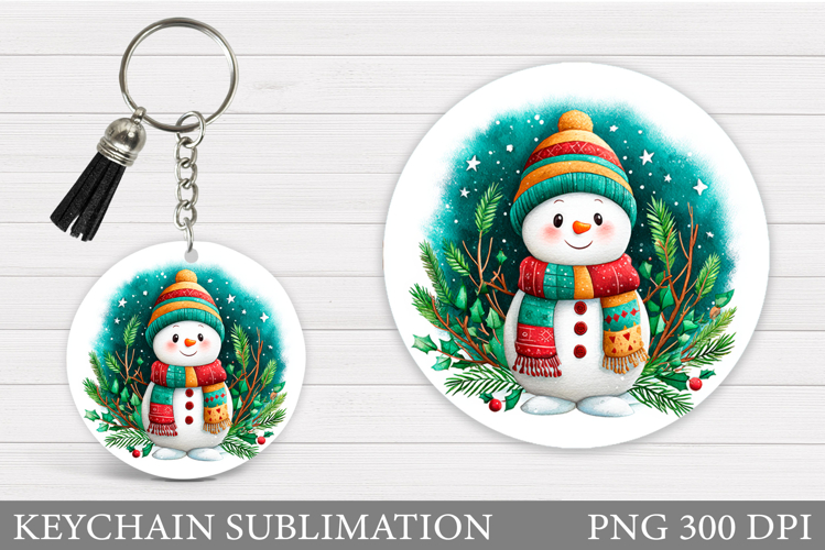 Cute Snowman Keychain Sublimation. Christmas Keychain Design