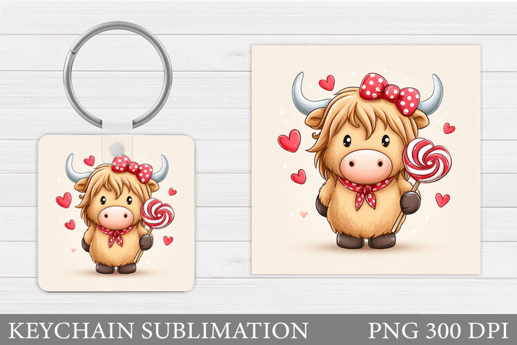Valentines Cow Keychain. Valentine Keychain Design example image 1