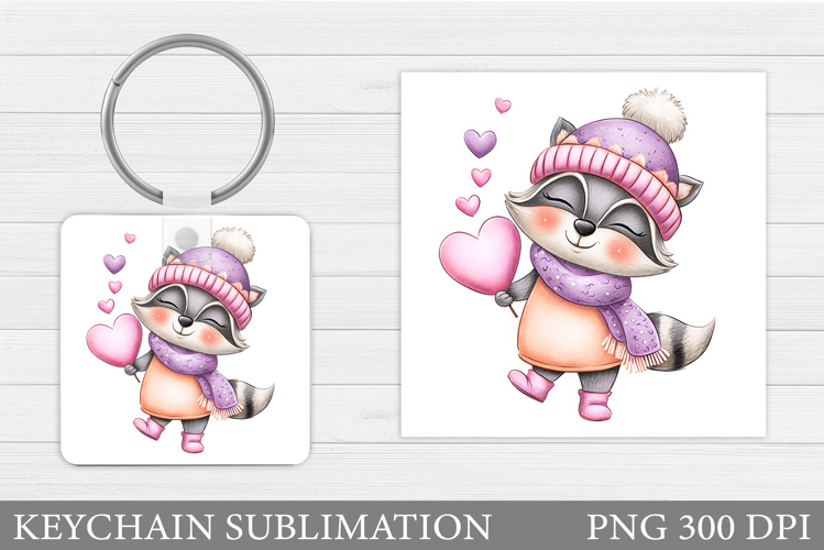 Valentines Raccoon Keychain. Valentines Keychain Design