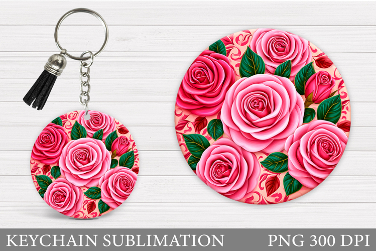 Roses Keychain Sublimation. Flowers Keychain Design
