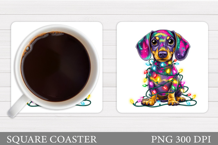 Christmas Dachshund Coaster. Christmas Coaster Sublimation