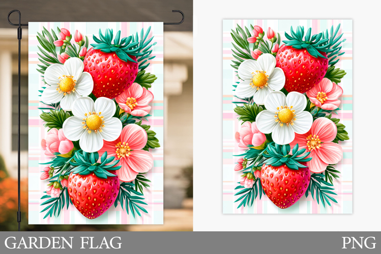 Strawberry Garden Flag Design. Summer Garden Flag