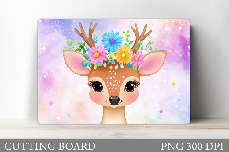 Cute Deer Cutting Board. Deer Flowers Cutting Board Design example image 1