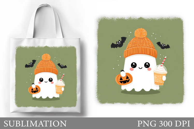 Halloween Ghost Tote Bag Design. Cute Halloween Sublimation